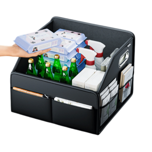 ZOZOFO 접이식 가죽 차량용 조수석 수납함 트렁크 정리함 22.5L, 블랙