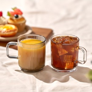 미니모 홈카페 예쁜 투명 머그컵 340ml 2종 세트, 그레이 + 브라운, 1개