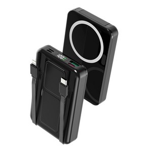 BOACE 일체형 맥세이프 호환 보조배터리 20000mAh 대용량 무선충전 22.5W PD QC3.0 고속충전 보조밧데리, 1개, 블랙