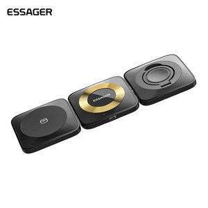 ESSAGER 웨이브 마그네틱 3in1 무선 충전기 접이식 휴대용 여행용, 블랙 (A-104), 1개