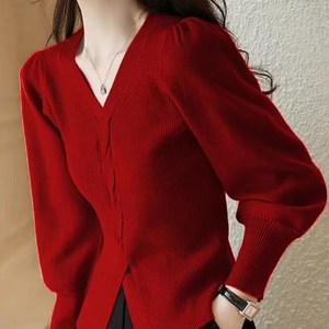 아로하스타일 예쁜 디자인 브인넥 숄더 스판 긴팔 니트 Y30