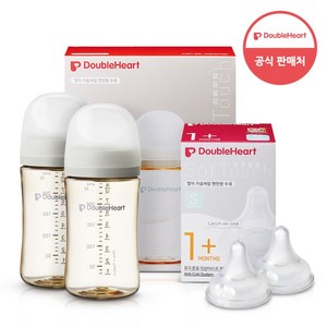 더블하트 모유실감 3세대 PPSU 모먼트 트윈팩 240ml+젖꼭지(2입), 젖꼭지S, 오후의베이지, 1세트