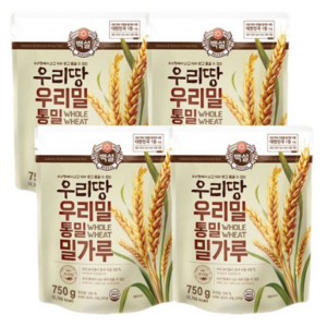 [메가마트]CJ 백설 우리땅 우리밀 통밀 밀가루 750g, 4개