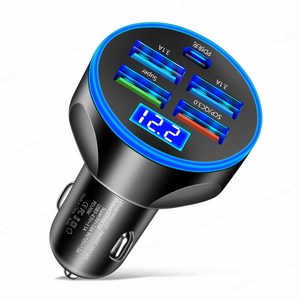 나팔래옹 5포트 시거잭 차량용 초고속 충전기 5in1 시가잭 멀티포트 USB C타입, 블랙