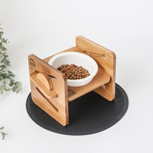 더베네펫 높이조절 원목대나무 도자기 강아지밥그릇 1구세트