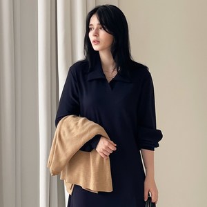 YAW 루즈핏 긴팔 카라 롱 원피스 2Color