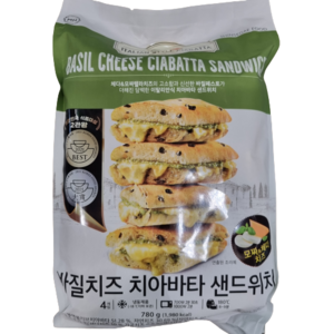 [트레이더스] M&H 바질치즈 치아바타 샌드위치 4개입 780g 아이스박스포장, 195g, 4개