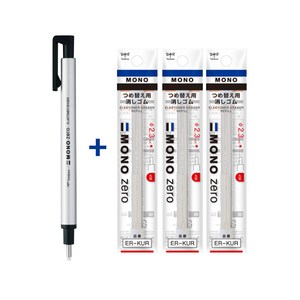 TOMBOW 톰보 모노 제로 샤프식 지우개 홀더1개+리필3개, 1세트, 라운드)실버1개+리필3개