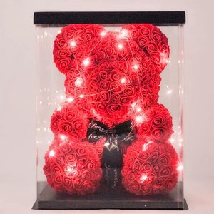 희다 LED 장미곰돌이 꽃다발 로즈베어 어버이날 선물 로즈데이, 40cm 레드