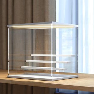 미니 피규어장식장 진열장 아크릴 케이스 전시장 LED 블랙 진열장 정리함 보관함, 화이트3층l(led), 1개