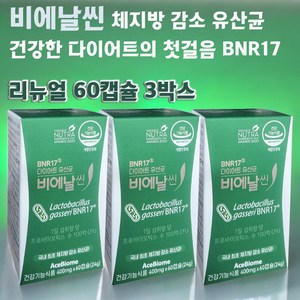 [냉장배송] BNR17 다이어트 모유유산균 비에날씬 프로바이오틱스 60캡슐 비에날17 모유 유래 유산균 락토바실러스 가세리 여성 엄마 갱년기, 60정, 3개