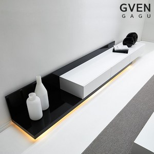 GVEN 지벤 노르마니 LED 익스텐션 모던 거실장, 블랙화이트:우