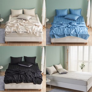 바오바론 CC 샤이니 풍기인견 홑이불 여름 이불 패드 베개커버 단품 세트 달라붙지 않는 가벼운 여름이불 시원한 침구, 샤이니 Q세트 블루(이불+패드+베개커버2P)