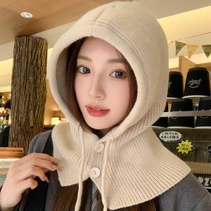 알음알음 버튼 후디 바라클라바 후드 니트 목도리모자 겨울 모자