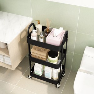 리빙공감 A형 이동식트롤리 주방 다용도 틈새수납 3단 선반, 블랙