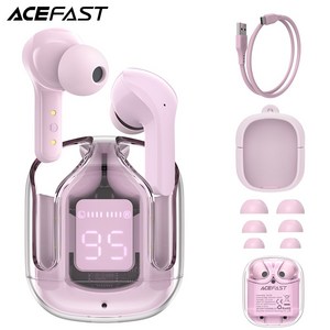 ACEFAST T6 블루투스 5.0 무선 이어버드 ENC 통화 소음 취소 스포츠 뮤직 이어폰, pink lotus