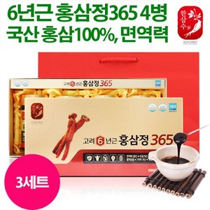 기억력 면역 항산화 [대한홍삼주식회사] 고려6년근 홍삼정365 4개입 +쇼핑백 100%국내산6년근홍삼, 3세트, 4병