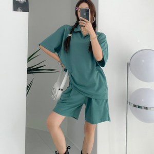 민트위니 카라반바지셋 오버핏 반바지 반팔 티셔츠 트레이닝 홈웨어 상하세트