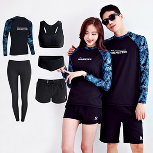 로이몬스터 남녀 상하의 5종 세트 체형커버 인디고 오버핏래쉬가드 박시핏 루즈핏 빅사이즈 ~3XL 까지