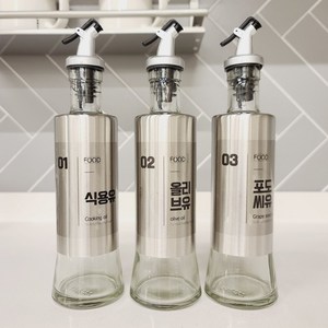 앤트 304스텐 유리 오일병 500ml x 3개+16종라벨스티커, 3개