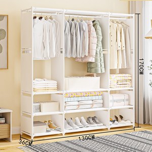 ANYOU 튼튼한 철제 스탠드 옷걸이 행거 수납 다 사이즈 대용량 수납 선반 고정식 가정용 다용도 옷장, 흰색