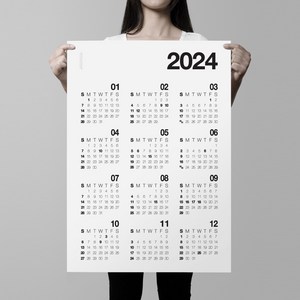 알루이 2024년 대형 벽걸이 달력 포스터 한장달력, 1장, 2024대형달력 블랙
