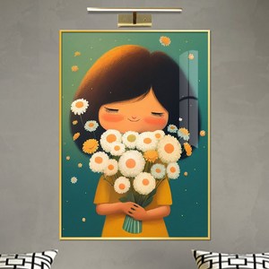 보고아트 꽃을 든 소녀 여인 여자 인물화 북유럽 카페 거실 그림 액자, 골드