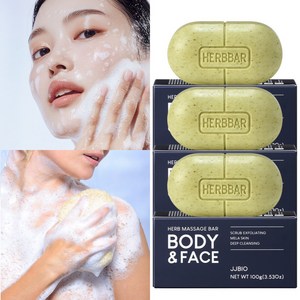 허브마사지바 올인원 항균 각질 잡티 사춘기 좁쌀 여드름 모낭염 피부 진정 땀냄새 부모님 노인 몸 냄새 체취 제거 세안 세수 바디워시 비누, 100g, 3개