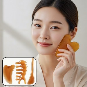 K&M 괄사도구얼굴 괄사마사지기 소뿔괄사 물고기괄사 3종, 갈색, 1세트