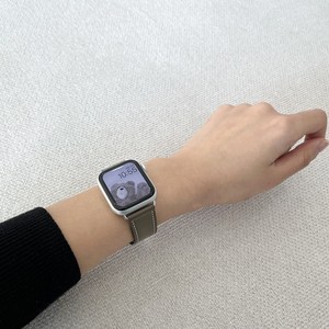 지바 애플워치 호환 심플 가죽 스트랩, 웜그레이