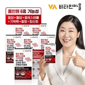 비타민마을 혈당 혈압 콜레스테롤 기억력엔 바나바잎 코큐텐 홍국 은행잎추출물 30g, 30정, 6박스