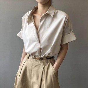 아이엠몽 여성용 프농 반팔 스트라이프 여름 루즈핏 셔츠