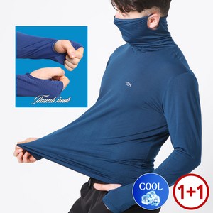 1+1 남성 여유핏 엄지홀 마스크 티셔츠 쿨 냉감 티 작업복 긴팔 골프이너웨어