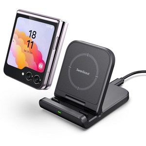 SwanScout 501S 갤럭시 Z플립 무선충전기 스마트폰 무선충전 거치대 접이식 5 4 3 2 1 시리즈 호환, 1개, 블랙