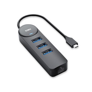 베이식스 4in1 USB3.0 허브 + 기가비트 랜젠더 RJ45 노트북 인터넷 젠더 컨버터 연결단자C타입, 연결단자 C타입 블랙색상, 1개