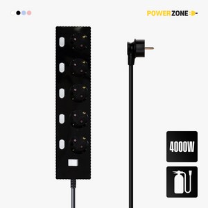 파워존 자동소화 4000W 고용량 웨이브 개별스위치 과부하차단 5구 멀티탭 50cm 1.5m 3m 5m 7m, 자동소화 개별스위치 5구 7m 블랙, 1개