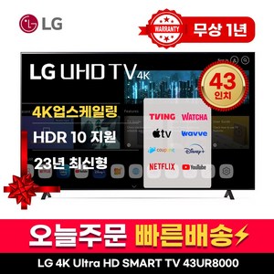 LG 43인치 TV UHD 스마트 4K LED TV 43UR8000 23년형 LED 미러링 넷플릭스 유튜브, 지방권벽걸이(상하브라켓), 43인치형