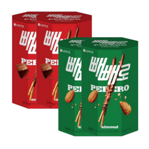 초코빼빼로 184g(6봉) x 2곽 + 아몬드 빼빼로 132g(4봉) x 2곽, 2박스