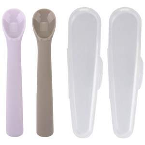 데일리라이크 봉봉 이유식 스푼 2단계 2P + 이유식케이스 2p, 라벤더 + 코코아, 1세트