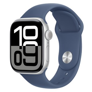 Apple 애플워치 10 GPS, 42mm, 실버 / 데님 스포츠 밴드, M/L