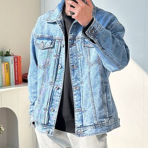 핏콕 남성용 트러커 후드 탈부착 오버핏 데님 청자켓