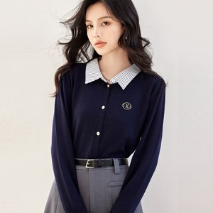 쇼룸 페이크 넥카라 니트가디건 세트