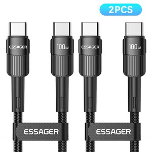 Essager C타입 100W 초고속 충전 케이블 iphone 16 고속충전 지원, 블랙, 2m, 1개