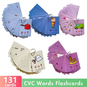 131 CVC Phonics 영어 카드 파닉스 단어 유아 영어 학습 카드 어린이 언어 포스터 연습 책, CVC 131 flashcads, 1개