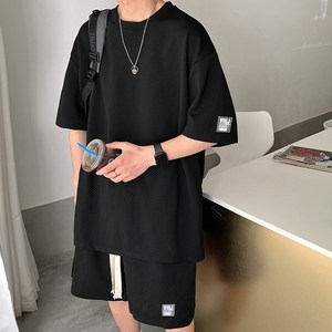 ANYOU 남성 반팔 반바지 트레이닝복 세트 루즈핏 트레이닝 상하 세트