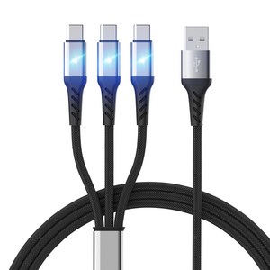 멀티 3in1 USB A to C타입 x3 고속 충전 케이블 LED 플렉시블 70cm, A to C 3in1LED케이블, 70cm 화이트, 1개