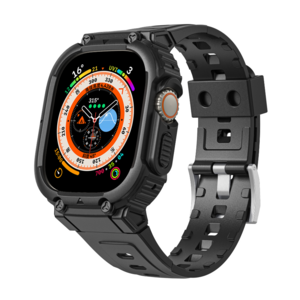 NUBASE 애플워치 8 7 6 5 호환 울트라 지샥 일체형 밀리터리 스포츠 스트랩 (41/45/49mm), 블랙