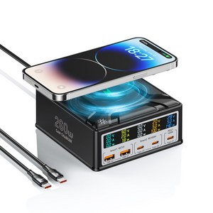 ASOMETECH 260W 질화갈륨 충전기 USB C 급속충전기 PD3.1 140W 무선 급속충전, 블랙 + 케이블