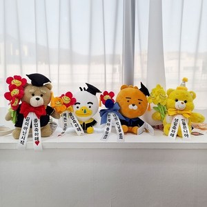 19곰 테드 기념일 생일 선물 케어베어 리코 카카오학사모 졸업 호돌이 스마일꽃다발기본3개 인형+축하리본화환문구+토퍼+투명창쇼핑백 선물세트 주문제작, 카카오튜브졸업, 3, 추가