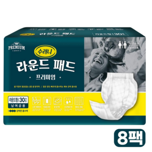 수려니 성인용 기저귀 라운드형 패드 프리미엄 속기저귀 교환패드 240매 1박스, FREE(onesize), 30매입, 8개